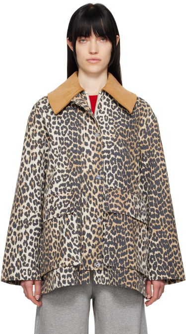 Plašči GANNI Ganni Leopard Print Canvas Midi Jacket Bež | W0391, 0