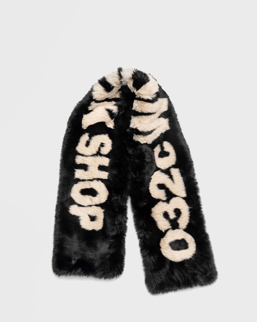Šala 032C Faux Fur Scarf With Lettering Črna | F24-UAW-3303-050