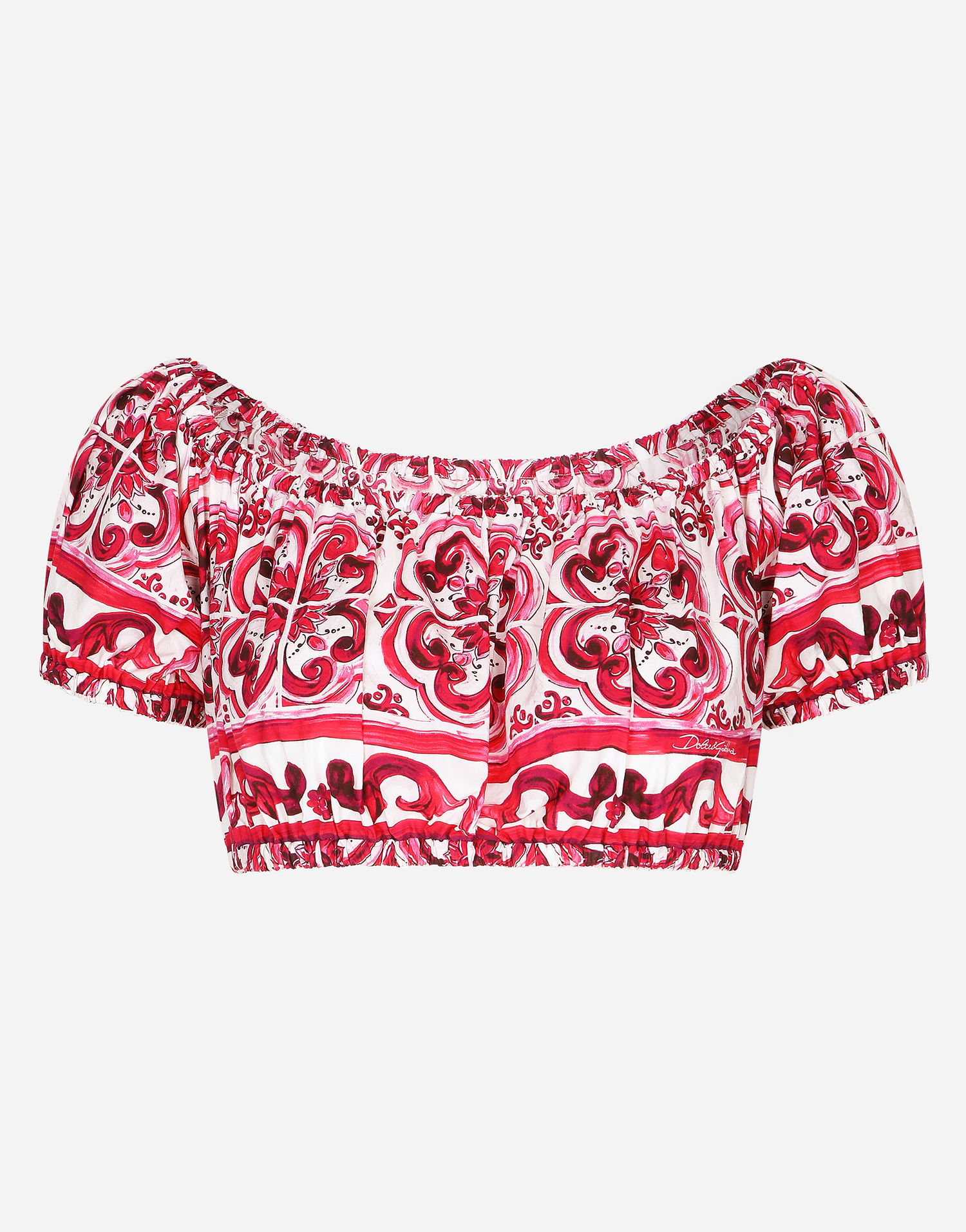 Krop-top Dolce & Gabbana Majolica-print Poplin Crop Top Roza | F755RTHH5BAHE3TN, 0