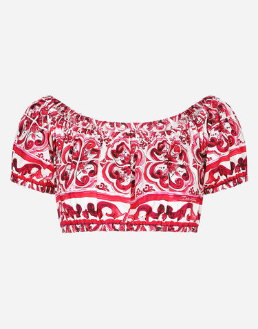 Krop-top Dolce & Gabbana Majolica-print Poplin Crop Top Roza | F755RTHH5BAHE3TN, 0