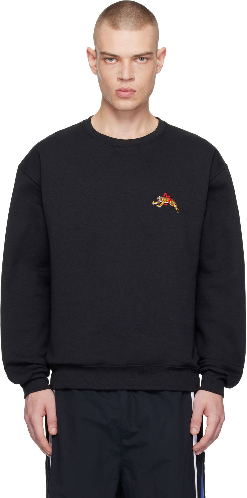 Pulover WACKO MARIA Crewneck Sweatshirt with Tiger Embroidery Črna | 24FW-WMC-SS18