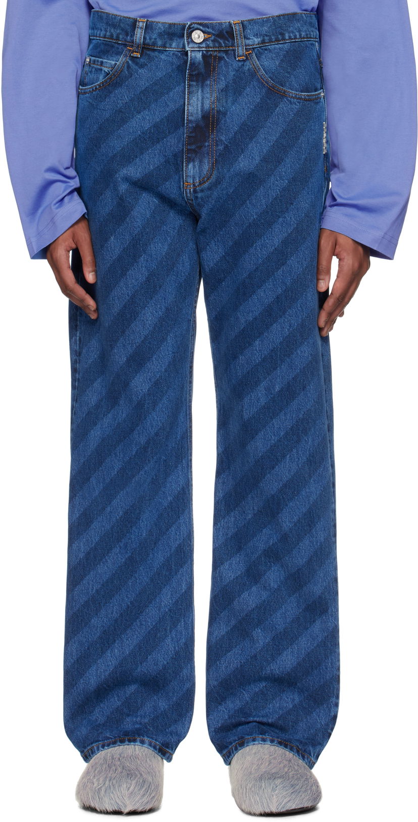 Kavbojke Marni Marni Wide Leg Diagonal Stripe Jeans Modra | PUJU0021A0 USCX36