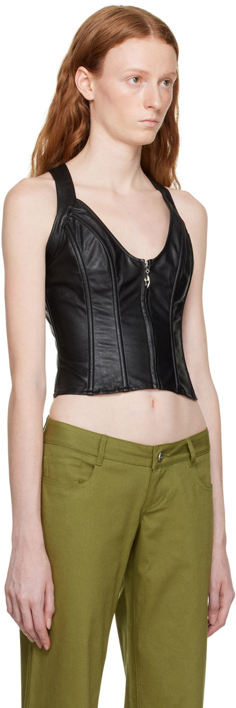 Majica brez rokavov Miaou Miaou Hannah Jewett Edition Valda Faux-Leather Tank Top Črna | 7056PUBLK, 1