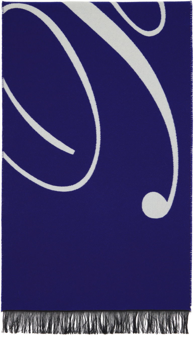 Šala Burberry Logo Wool Silk Scarf Blue / Off-White Mornarica | 8079174