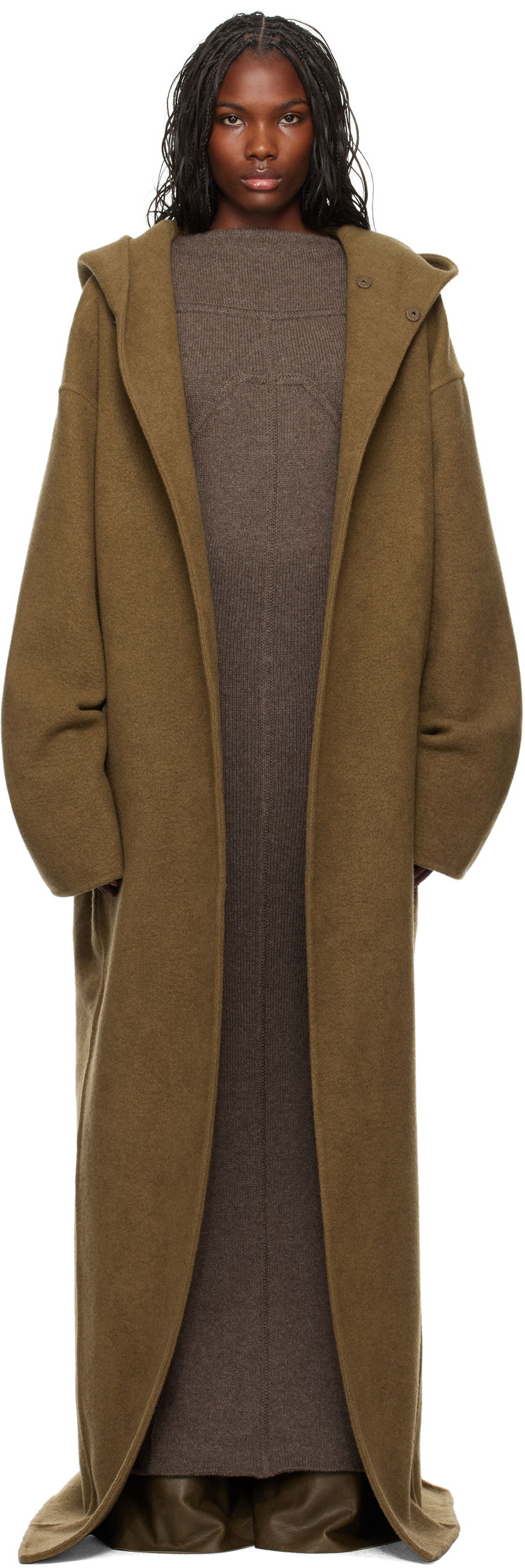 Plašči Rick Owens Hooded Robe Long Coat Zelena | RO02D3957 DDR