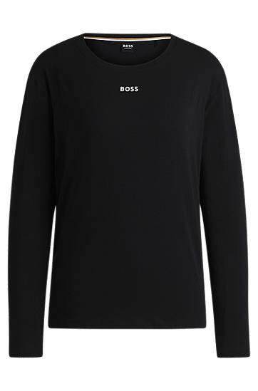 Majica BOSS BOSS Stretch-Cotton Long-Sleeved T-Shirt with Logo Črna | 50510326
