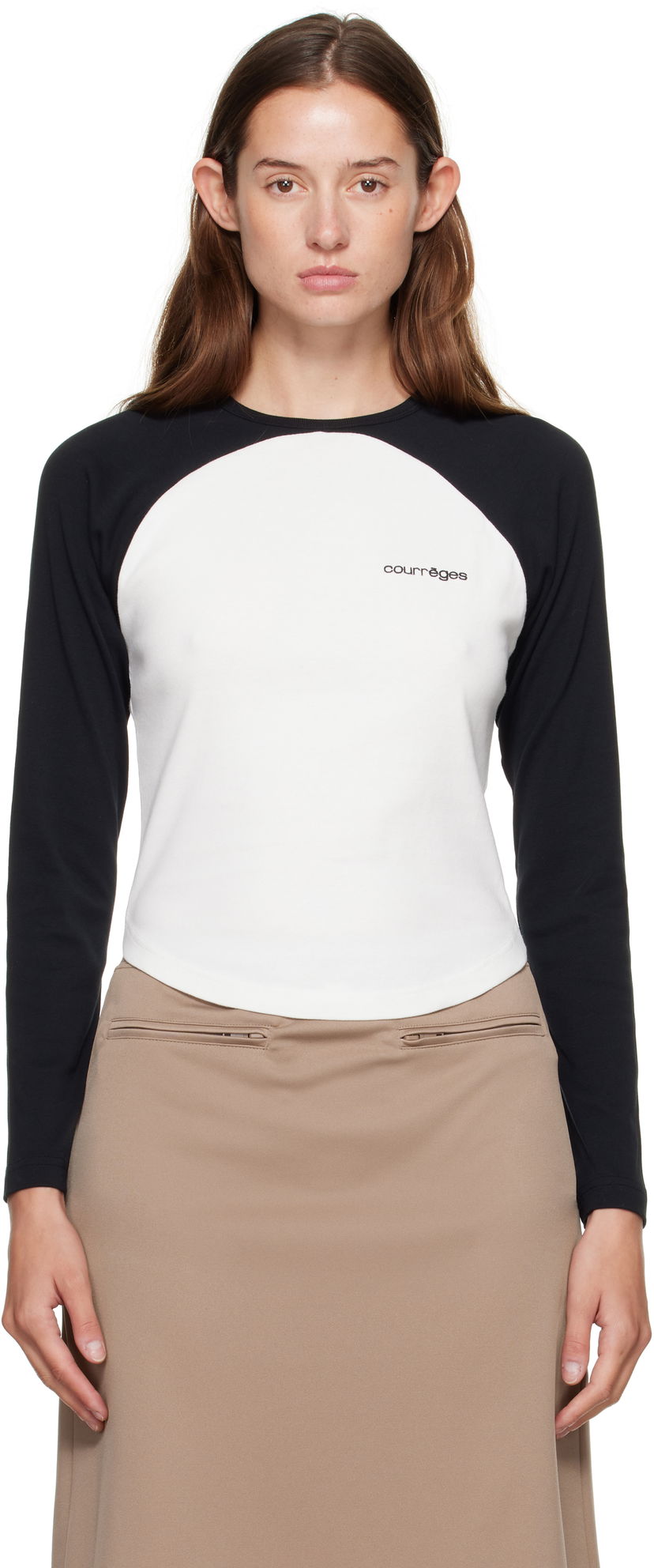 Majica Courrèges Courrèges Circle Contrast Long Sleeve T-Shirt Bela | 325JTS228JS0203