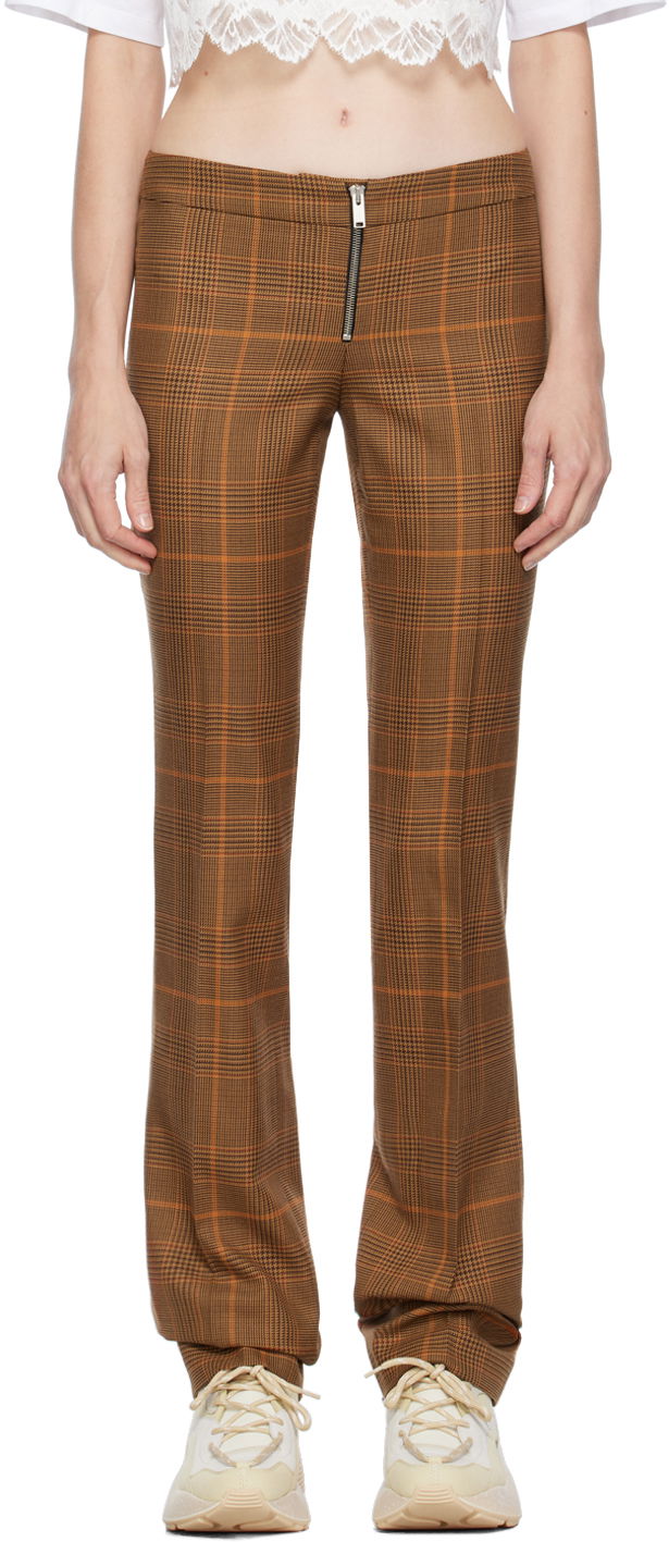 Hlače Stella McCartney Exposed Zip-Fly Glen Plaid Trousers Rjava | 6401343CQ750
