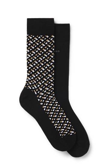 Nogavice BOSS Two-Pack of Regular-Length Cotton-Blend Socks Črna | 50515141