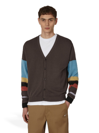 Pleteni pulover Awake NY Striped Mohair Sleeve Cardigan Rjava | AWK-FW22-KN001 BRO