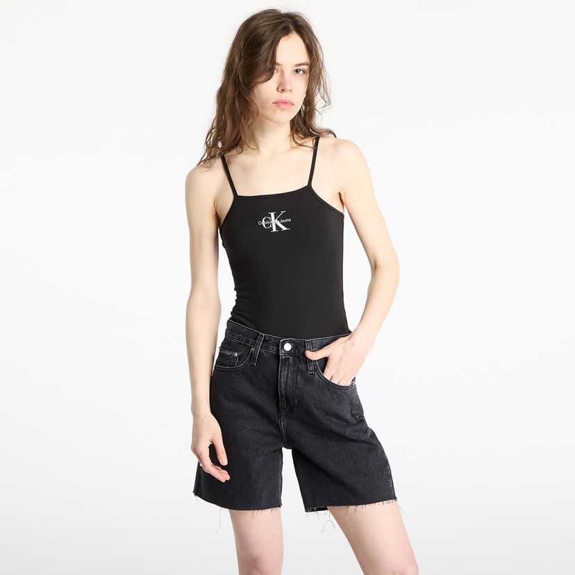 Bodi CALVIN KLEIN Calvin Klein Jeans Monologo Strappy Bodysuit Črna | J20J223421 BEH