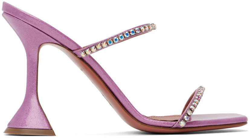 Nega čevljev Amina Muaddi Amina Muaddi Gilda Crystal-Embellished Heeled Sandals Lila | GILDA SLIPPER CL GLITTER