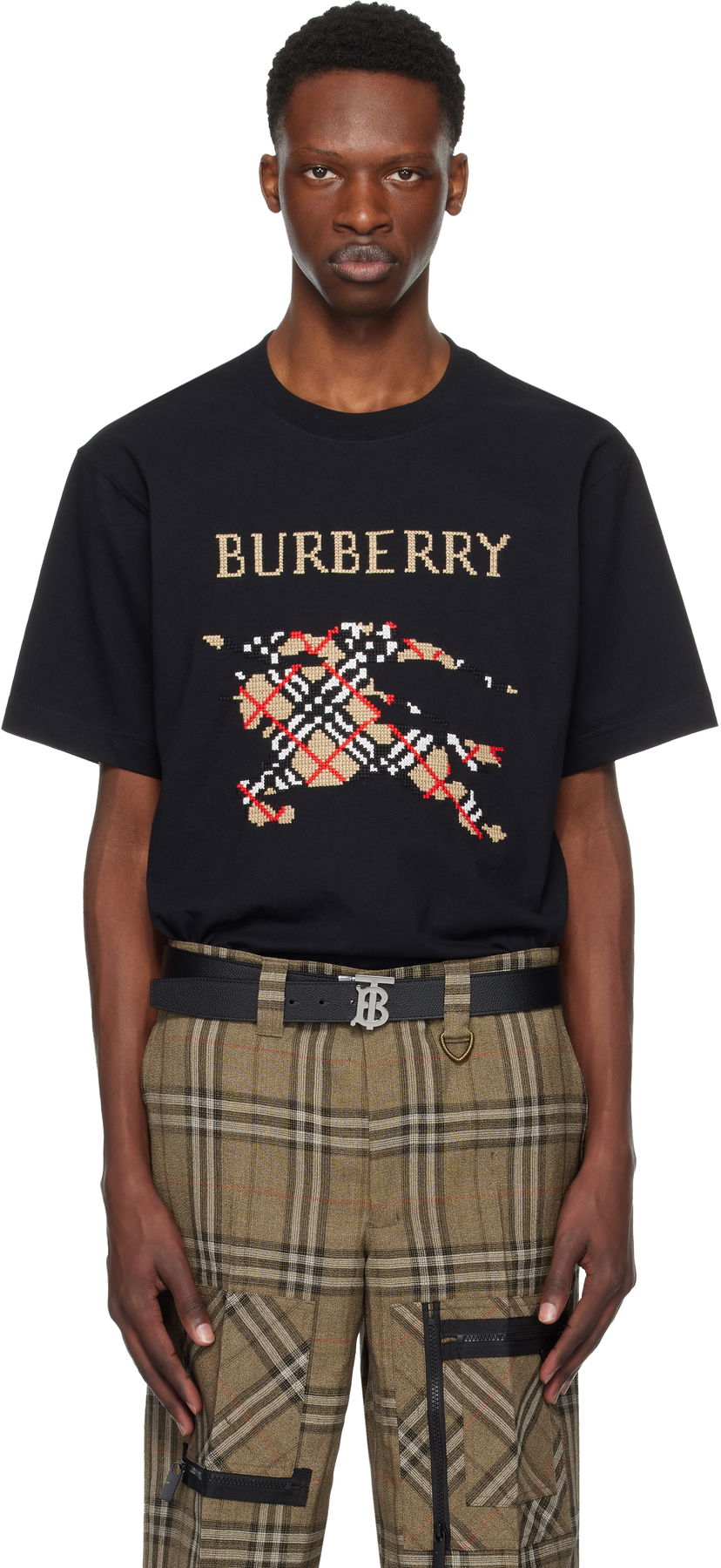 Majica Burberry Cross Stitch Horseferry Print Cotton T-Shirt Črna | 8109021