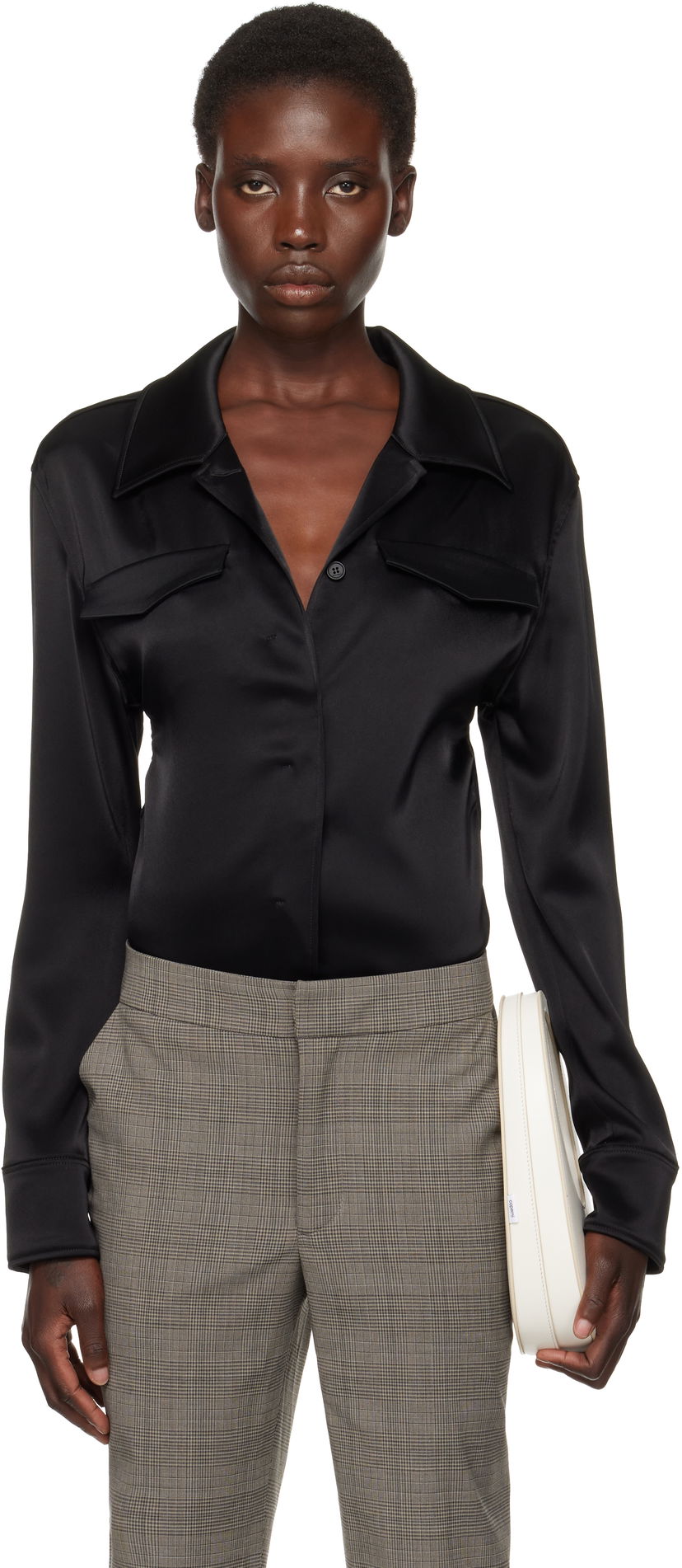 Srajce Courrèges Courrèges Satin Shirt Črna | 225CBD123TA0007
