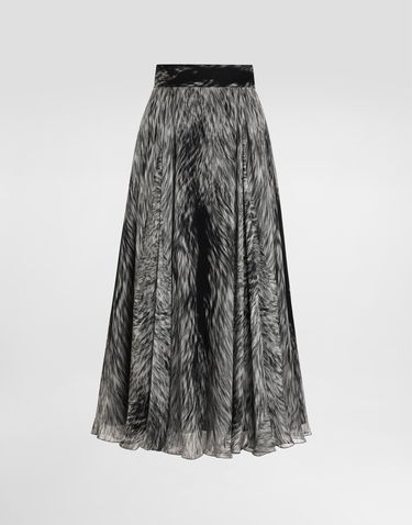 Krila Dolce & Gabbana Chiffon Calf-Length Circle Skirt with Fur Print Črna | F4C2VTIS1X3HI3VQ, 0