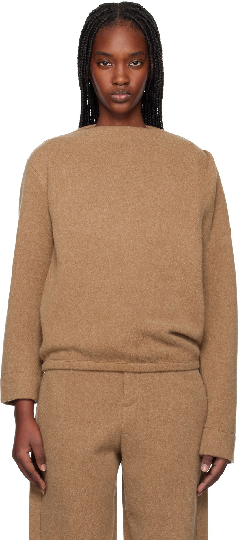 Pleteni pulover Max Mara Max Mara Oxa Boat Neck Sweatshirt Rjava | 2511921048600