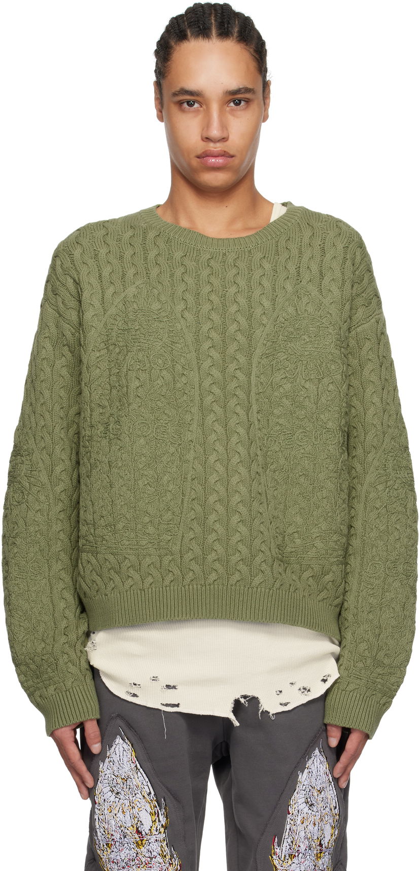Pleteni pulover Who Decides War Who Decides War Cable Knit Sweater Zelena | 1110300011SS25