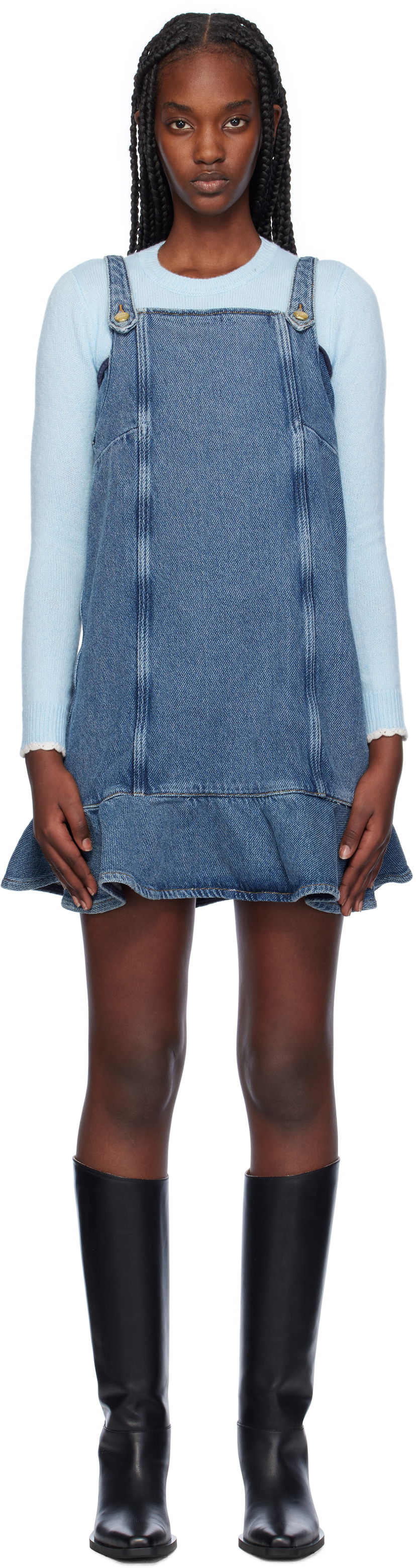 Obleke GANNI Paneled Denim Minidress Modra | J1584