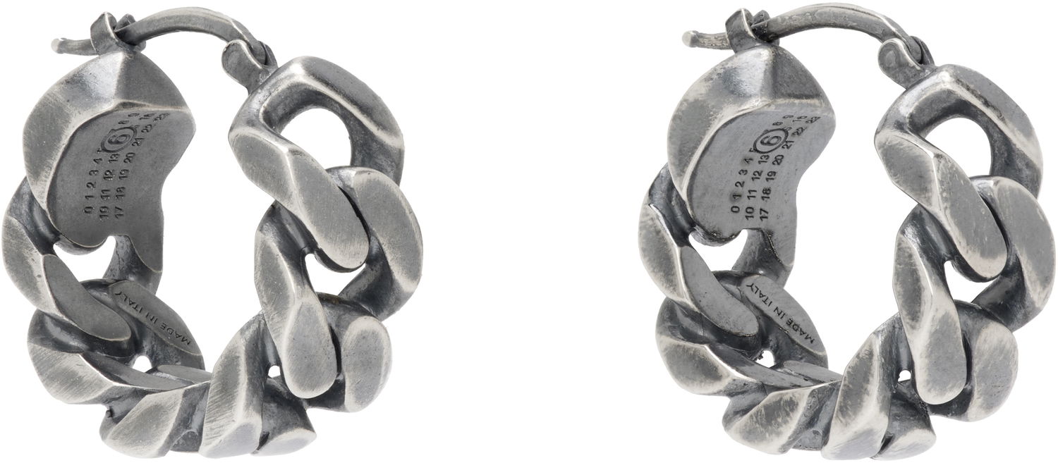 Uhani Maison Margiela MM6 Maison Margiela Silver Twisted Hoop Earrings Kovinski | SM6VG0100 SV0235, 1