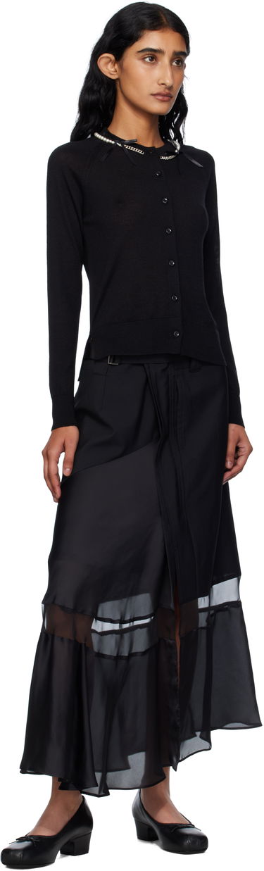 Pleteni pulover Simone Rocha Simone Rocha Pearl & Chain Bow Cardigan Črna | KMK13B 0647, 3
