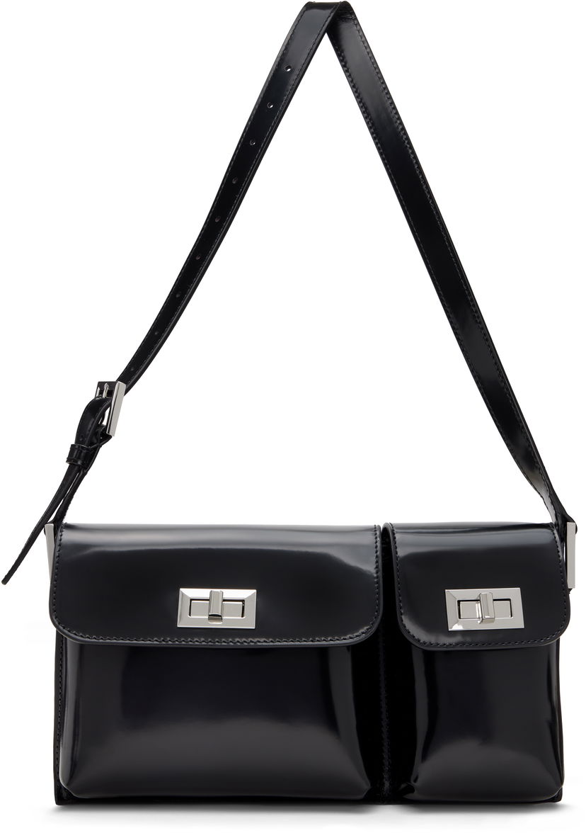 Torba za čez ramo BY FAR Semi Patent Leather Shoulder Bag Črna | 20SSBLYSBLWMED