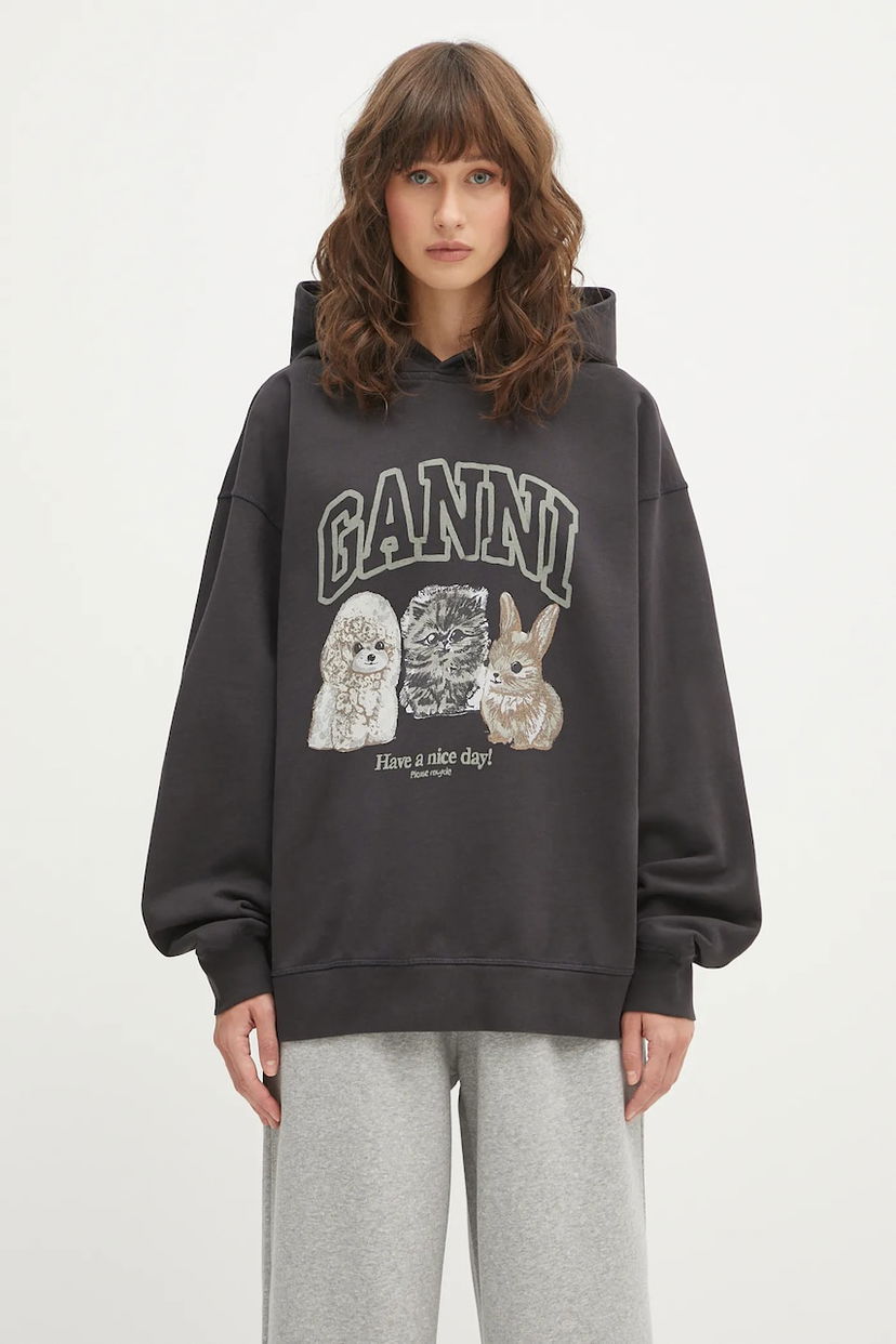 Pulover GANNI GANNI Isoli Oversize Animals Hoodie Črna | T4270