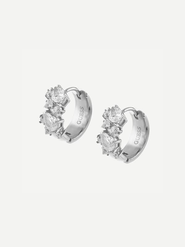 Uhani GUESS Silver-Tone Crystal Hoop Earrings Kovinski | JUBE04411JW