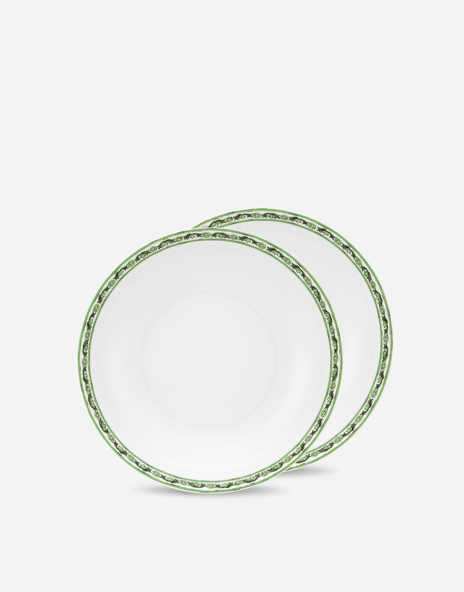 Home decor Dolce & Gabbana Set of 2 Porcelain Soup Plates With Green Floral Print Zelena | TC0S05TCALIUV028, 0