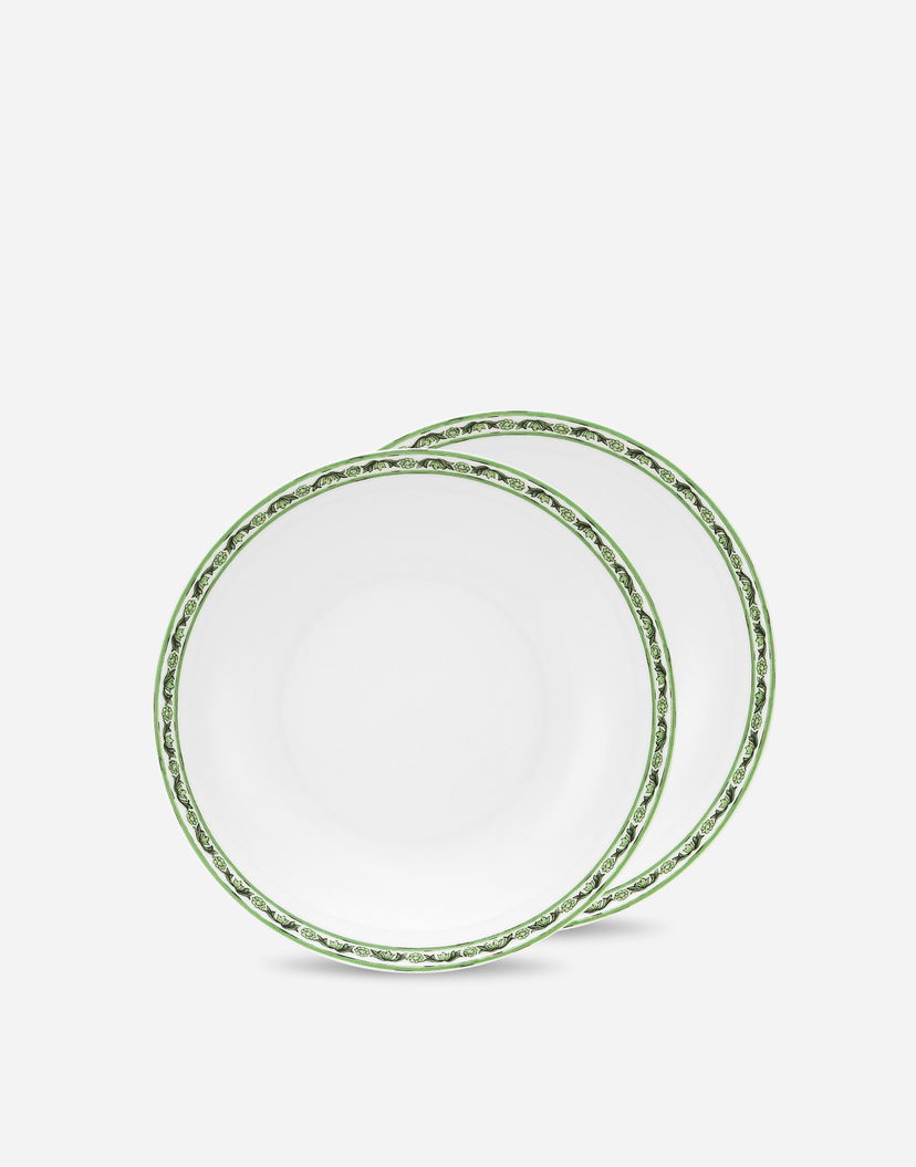 Home decor Dolce & Gabbana Set of 2 Porcelain Soup Plates With Green Floral Print Zelena | TC0S05TCALIUV028
