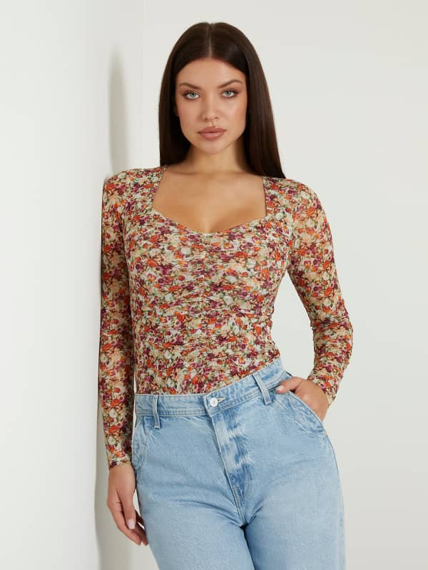 Krop-top GUESS All Over Print Top Bež | W4GP24KBAH2, 0
