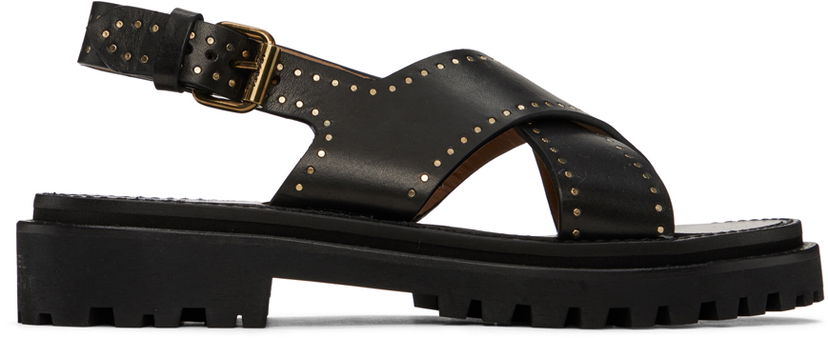 Nega čevljev ISABEL MARANT Isabel Marant Baem Studded Leather Platform Sandals Črna | 24PSD0127FA-B1B19S