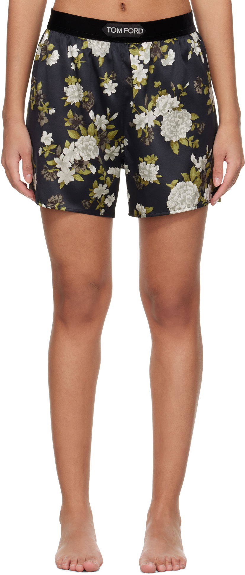 Boksarice Tom Ford Tom Ford Hendrix Floral Stretch Silk Satin Pyjama Shorts Črna | SH0021-FAP224