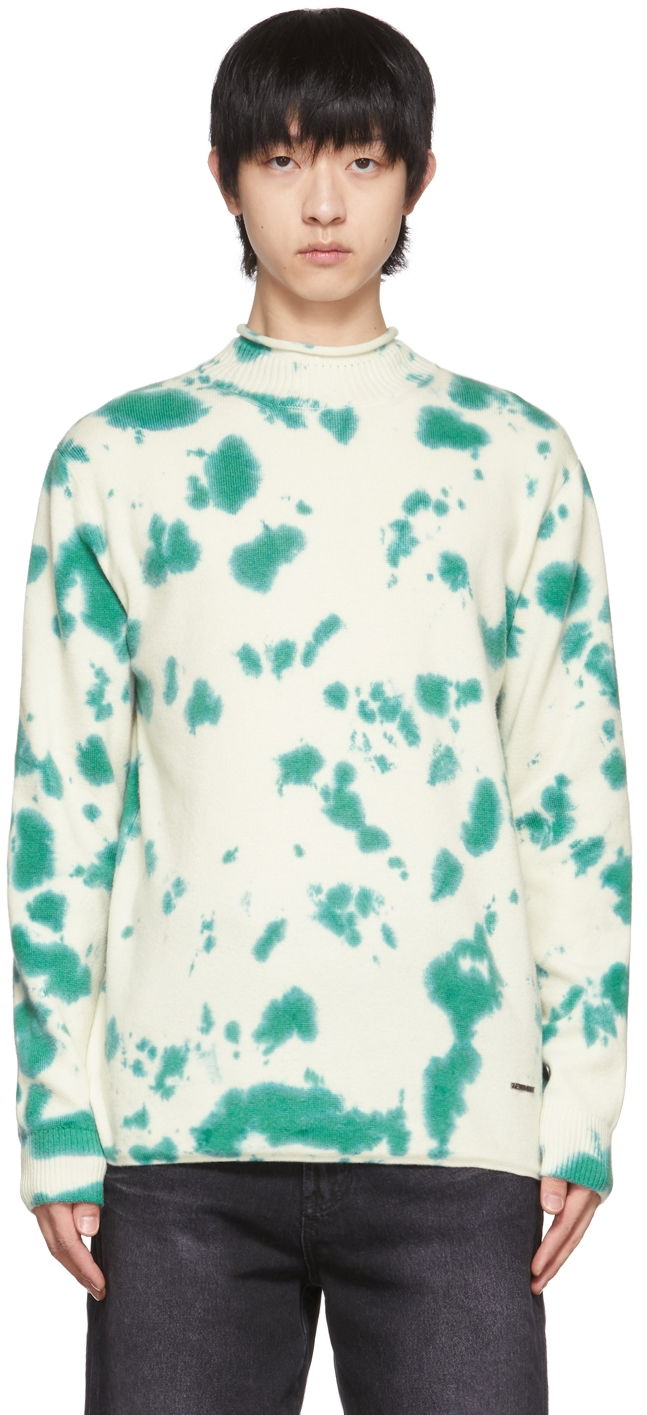 Pleteni pulover We11done Tie-Dye Mock Neck Sweater Zelena | WD-KT1-22-604-U-GR