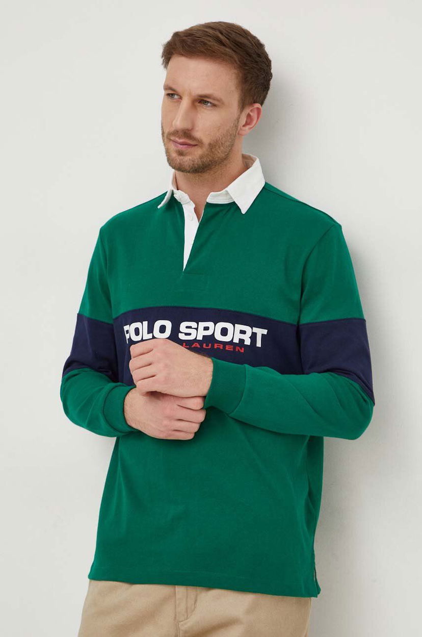 Polo majica Polo by Ralph Lauren Long Sleeve Colorblock Rugby Shirt Zelena | 710938458