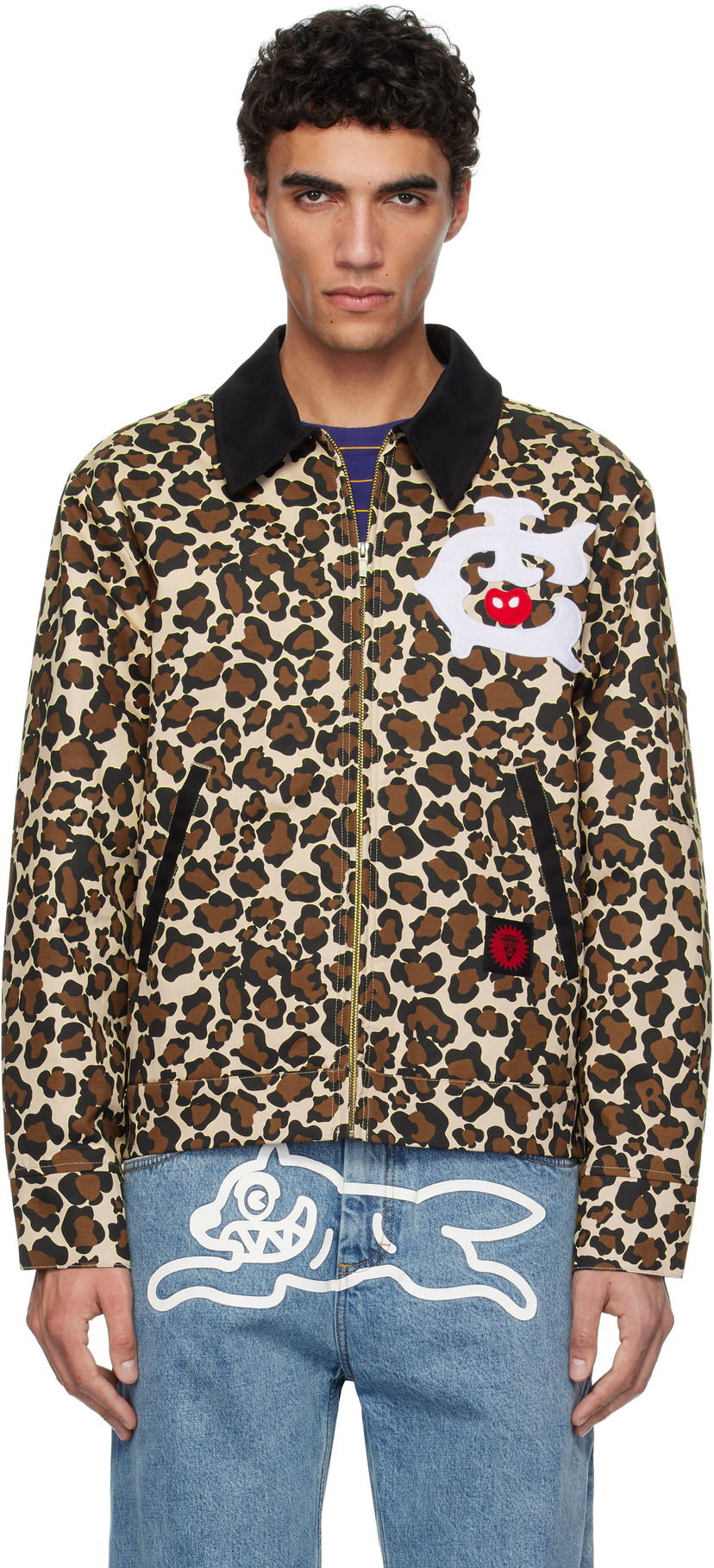 Jakna BBC IceCream ICECREAM Work Jacket with Leopard Print and Graphic Appliqué Bež | IC25174