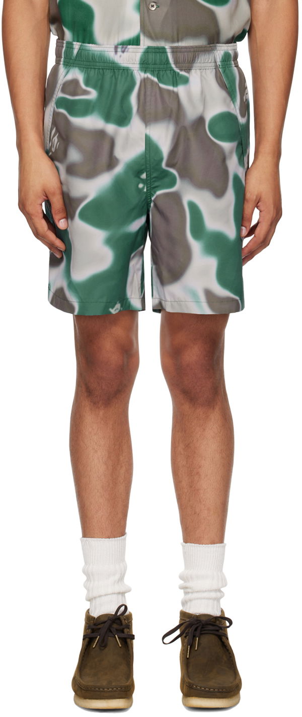 Kratke hlače BAPE BAPE Green & Gray Liquid Camo One Point Swim Shorts Večbarvna | 001SPK301010M