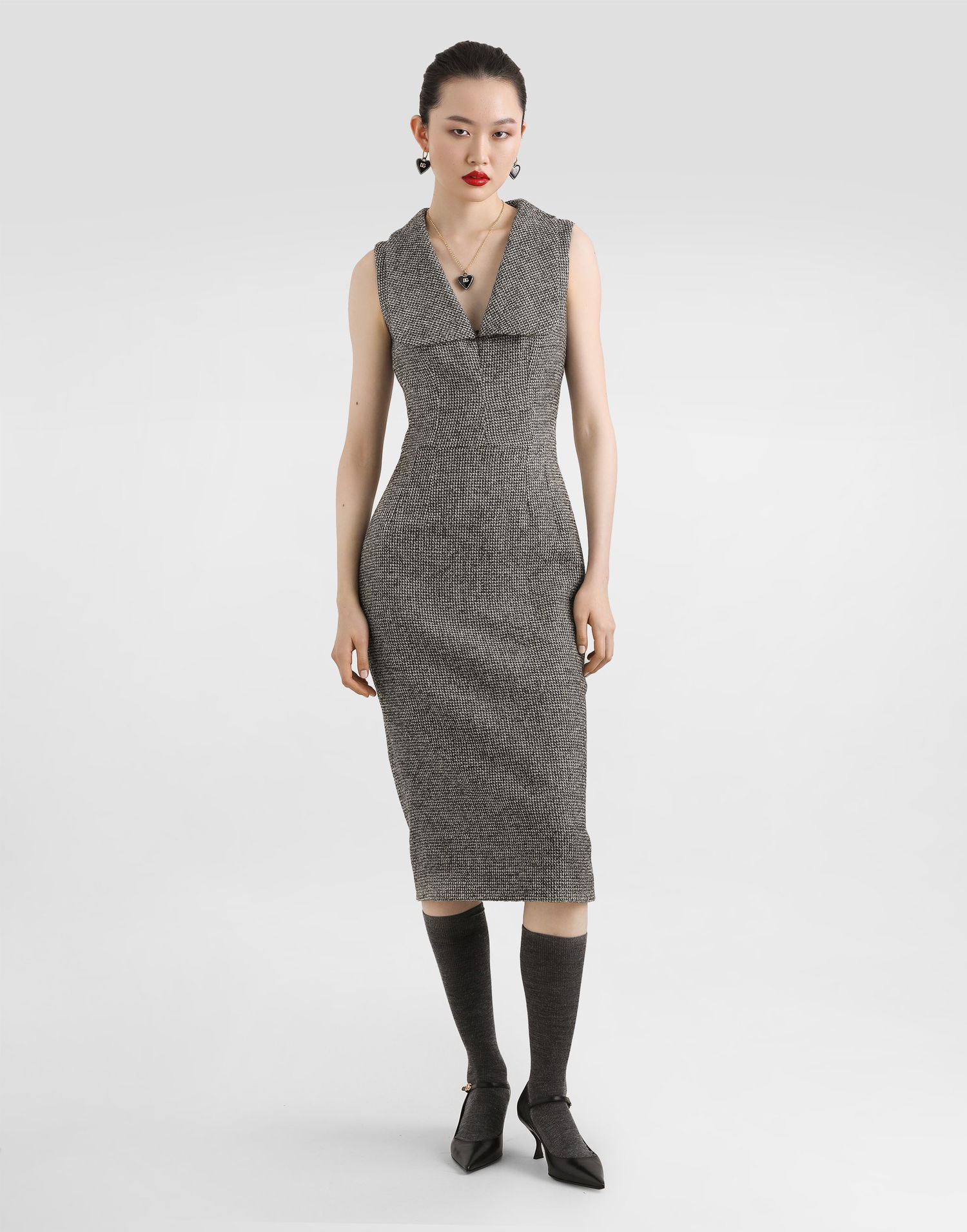 Obleke Dolce & Gabbana Dolce & Gabbana Dotted Wool Blend Midi Dress Siva | F6TVWTFMZATS8030, 1