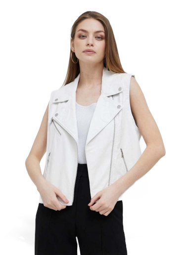 Telovnik DKNY Sleeveless Vegan Leather Moto Vest Bela | P3DT7547