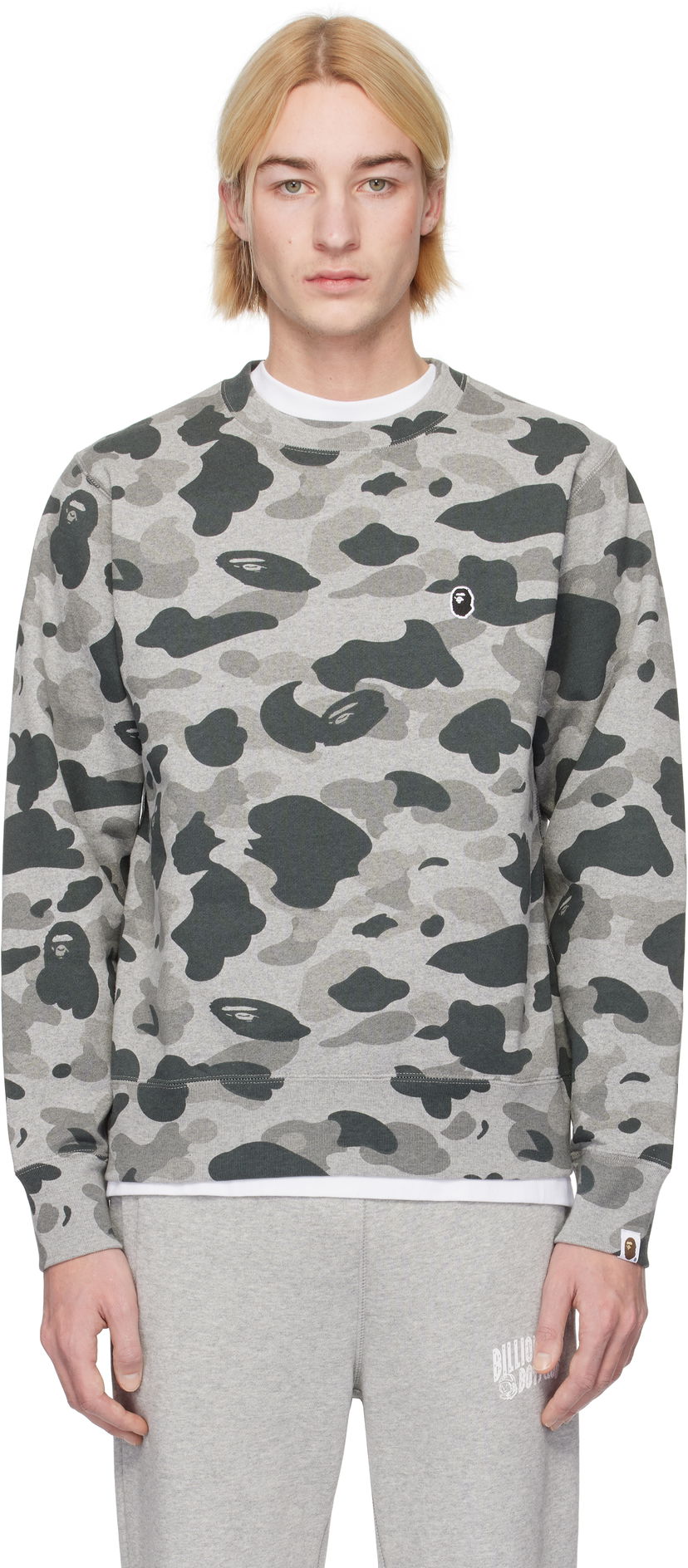 Pulover BAPE Camo Ape Head Crewneck Sweatshirt Siva | 001SWK801005M