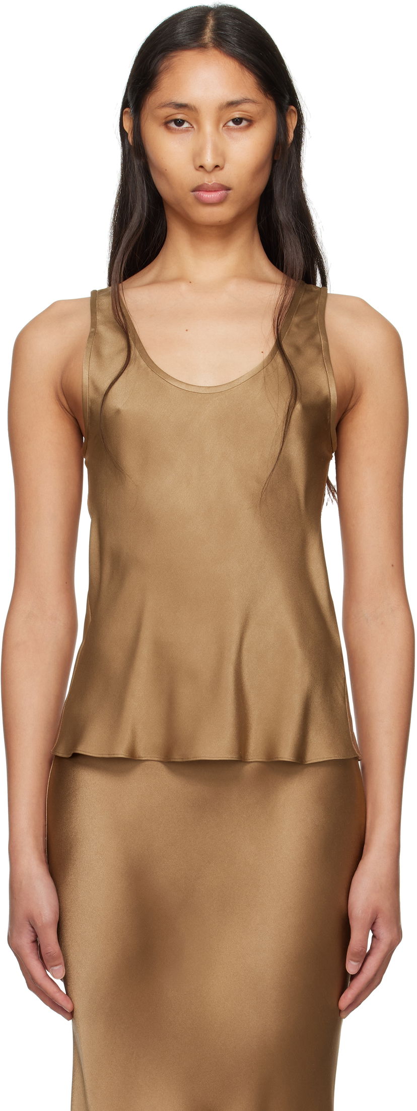 Majica brez rokavov Anine Bing ANINE BING Lea Silk Tank Top Rjava | A-07-0839-DKG22