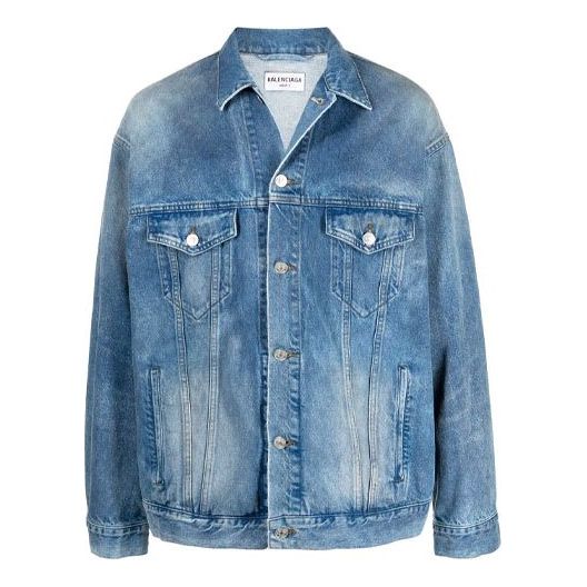 Jakna Balenciaga Sprayed Denim Jacket Large Fit Modra | 678354TCW030406
