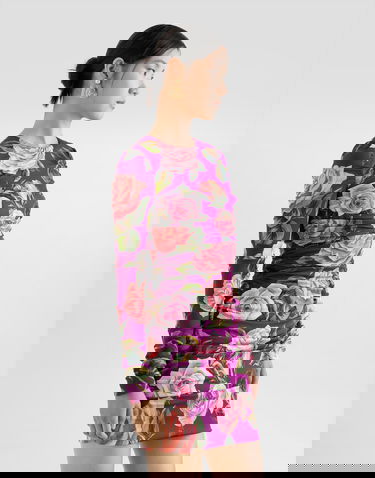 Obleke Dolce & Gabbana Dolce & Gabbana Charmeuse Rose Print Sheath Mini Dress with Draping Lila | F6TLTTFSA7AHP5IG, 3