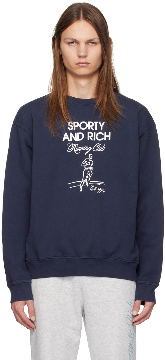 Majica Sporty & Rich Navy Running Man Sweatshirt Mornarica | WS067S409RN