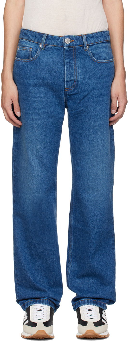 Kavbojke AMI Straight Fit Jeans Modra | UTR500.DE0025