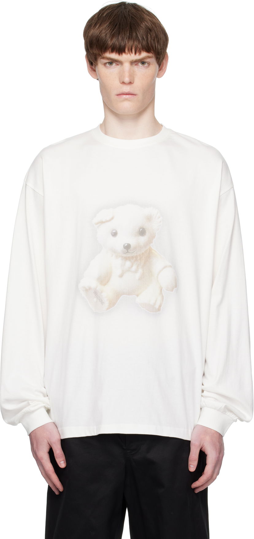 Majica We11done We11done Glow Teddy Graphic Long Sleeve Tee Bela | WD-TT2-25-775-U-WH