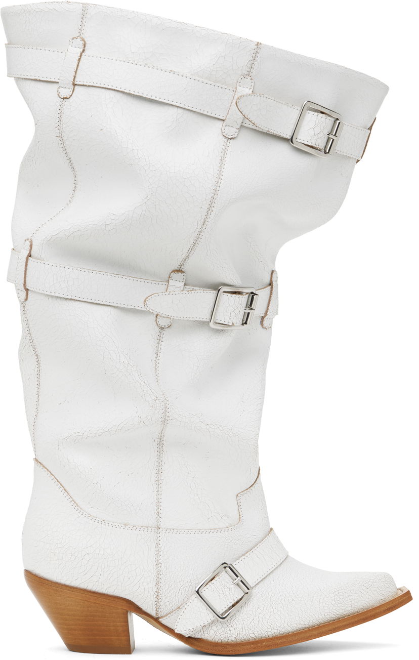 Oblačila R13 R13 Buckled Slouch Cowboy Boots Bela | R13WS114-S209A