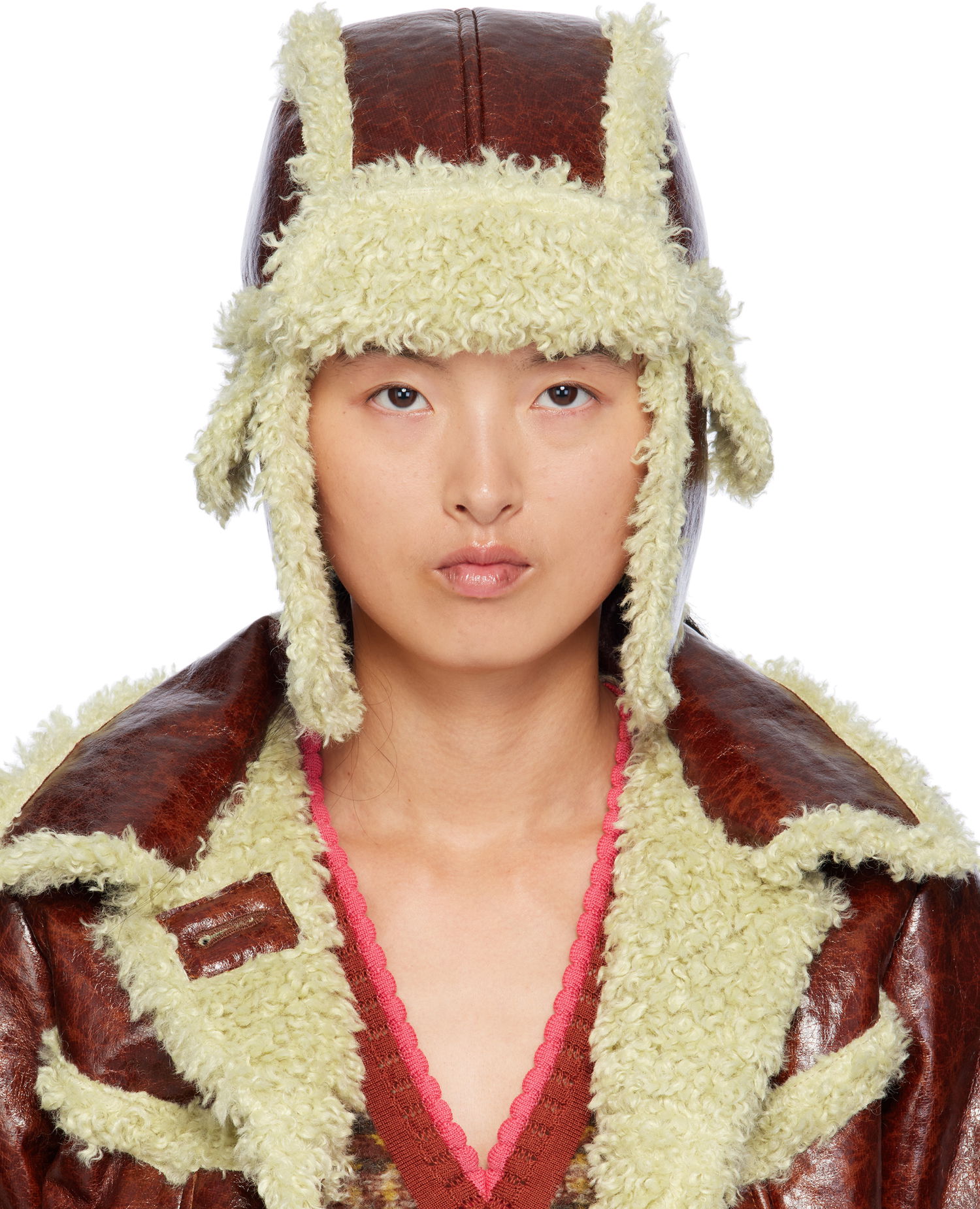 Jakna Anna Sui Anna Sui Curly Aviator Faux-Leather Hat Rjava | 824A90, 0