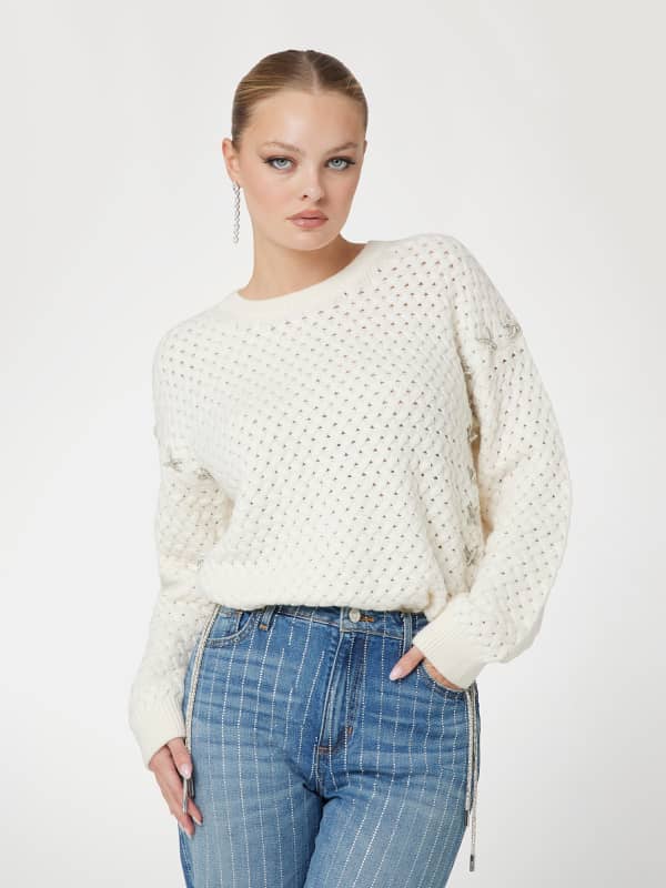 Pleteni pulover GUESS Cable Knit Open Stitch Sweater Bela | W5RR13Z3KY0, 0