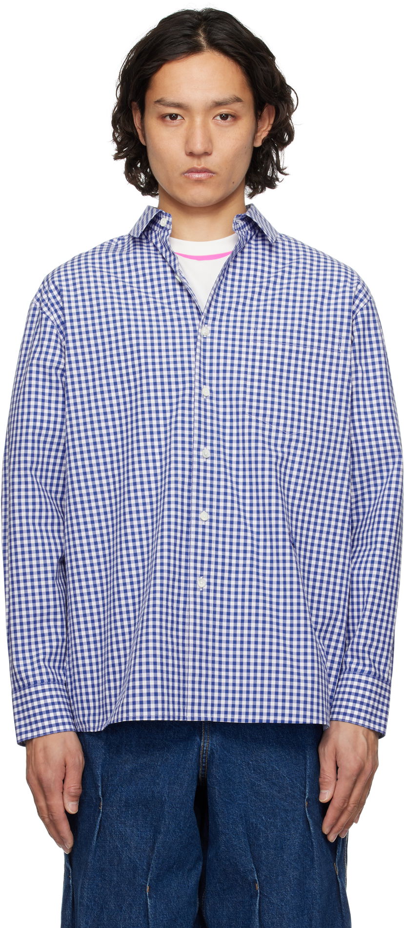 Srajce ADER ERROR ADER error Sig; TRS Tag 03 Gingham Shirt Modra | BO42FYSH0102BL