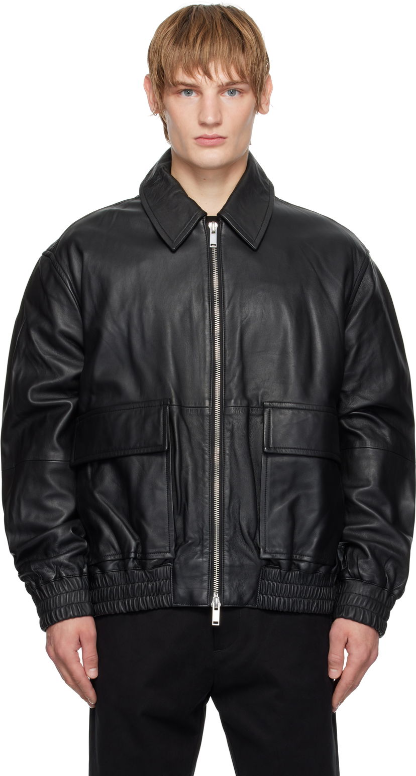 Bomber jakna Studio Nicholson Studio Nicholson Piston Leather Jacket Črna | PISTON SNM - 1115